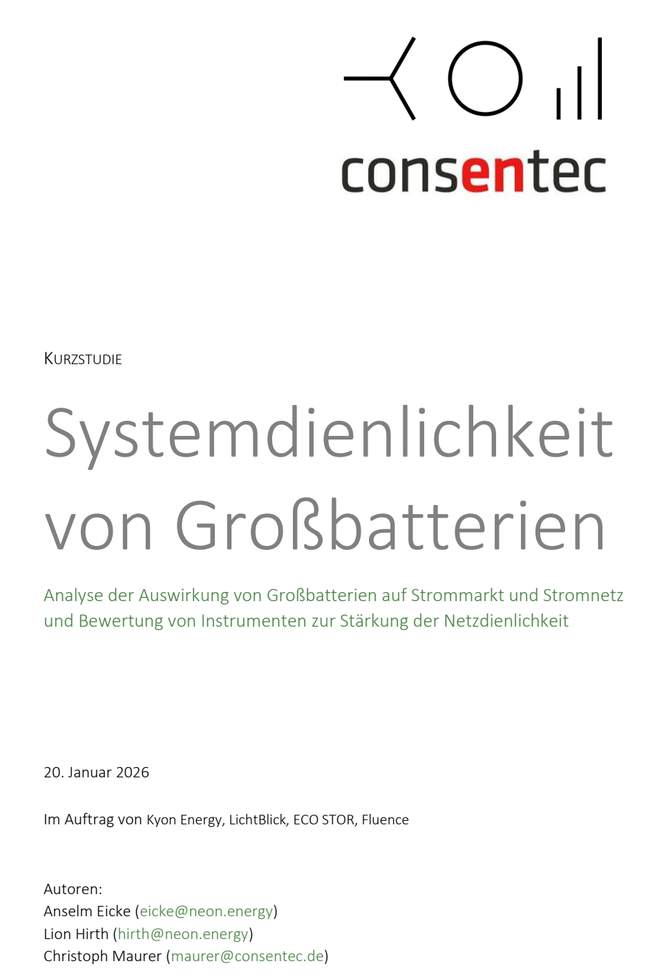 Systemdienlichkeit von Großbatterien